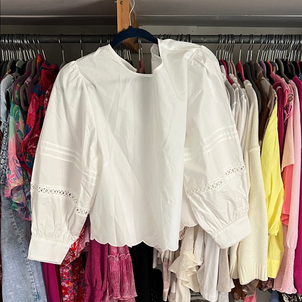 French Connection White Blouse with Lace Accents